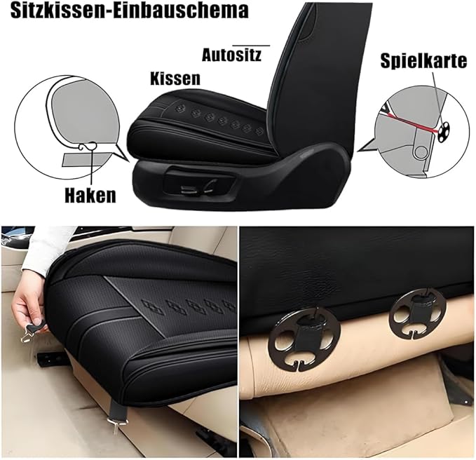 Premium Universal Car Seat Cover, Comfortable Leather Seat Cover for 96% of Models, Waterproof Car Seats Protectors Cushions for 2 Seats(Black,Pillows)