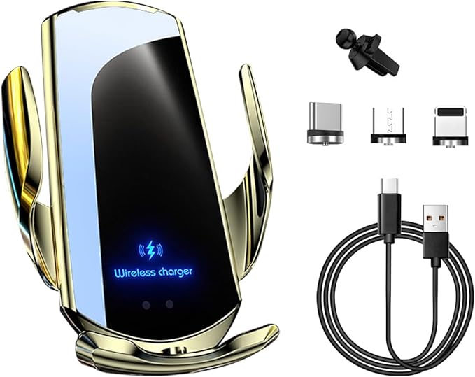 Wireless Car Charger Mount, 15W Automotive Electric Wireless Charger Holder, Car Air Vent Mount Bracket Fast Charging for Most Smartphone, Universal Car Accessories (Golden)