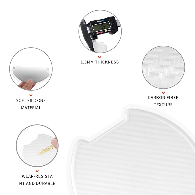 TANGSEN 4Pcs Universal 3D Carbon Fiber Texture Automotive Door Cup Handle Recess Paint Protector Cover Scratch Non-Marking Silicone Personalize Pad Sticker (White, L)