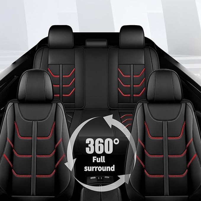 TTX LIGHTING Car Seat Covers fit for Acura ILX 2013-2019 - Waterproof Leather Automotive Seat Protectors Full Set (5 Seats, Black & Redline)
