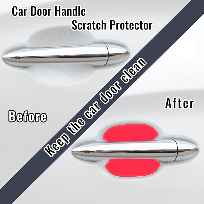 WORCAS 4Pcs Universal 3D Carbon Fiber Car Door Handle Paint Scratch Protector Sticker Auto Door Handle Cups Protective Pad(L-Red)