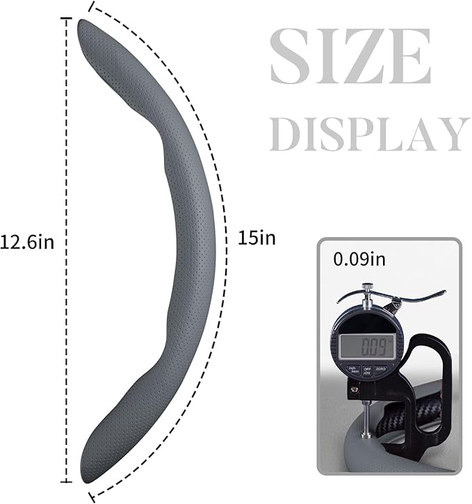 Car Steering Wheel Cover Leather Snap On 3Pcs Set Non-Slip Protector Wrap Steering Wheel Accessories 14.5-15 inch Universal Gray