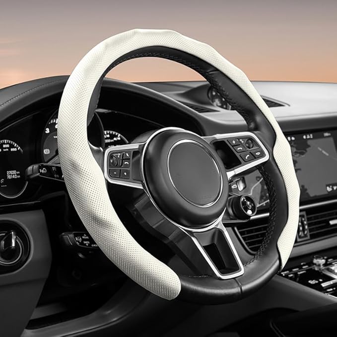 Universal Steering Wheel Cover, D-Type O-Type Design, All Season Car Accessory (Yellow)