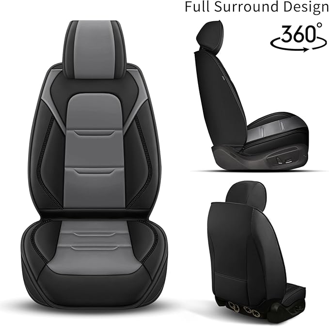YORKNEIC 2 Front Seat Covers Fit for Volvo XC90 2003-2014 Leather Car Seat Covers for XC90 Automotive Seat Cushion Waterproof Car Seat with Airbag Compatible(2PCS,Black&Grey)
