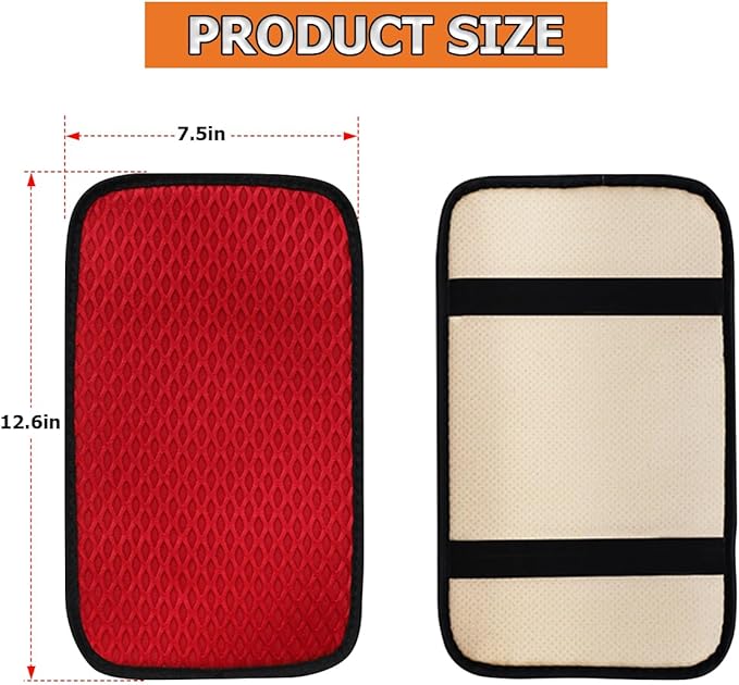 Car Center Console Cover, Anti-Slip Breathable All Seasons Automotive Mesh Armrest Box Pad Cover for Comfortable Support, Vehicle Interior Decor Universal for SUV, Truck, RV（Red）