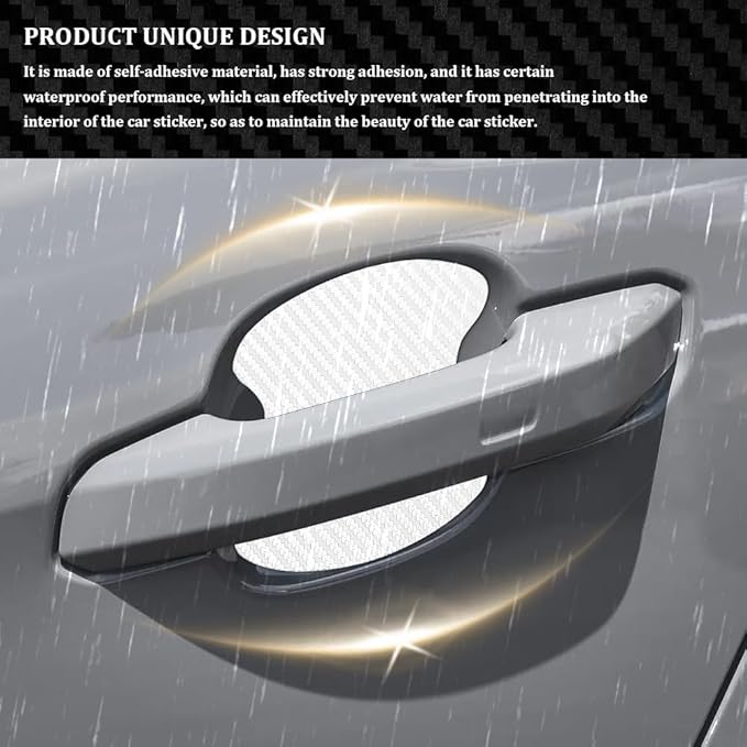 4PCS Car Door Handle Cup Scratch Protectors, Carbon Fiber Anti-Scratches, Universal Fit, White, Carbon Fiber Finish