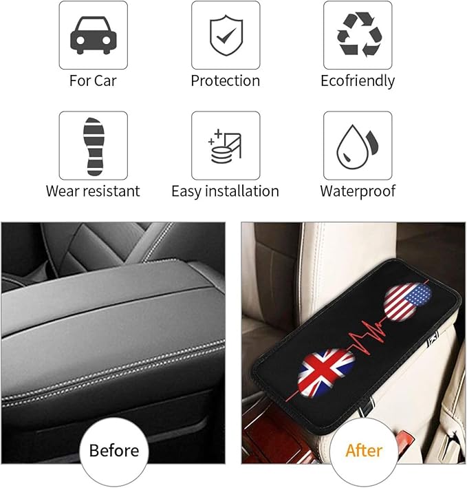 Car Armrest Cover America and Britain British Flag Be of one Mind Armrest Seat Handrail Box Cover Auto Center Console Pad Cushion Universal Decoration Protector Accessories