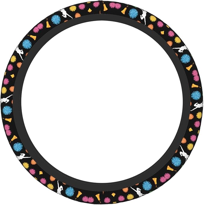Neoprene Steering Wheel Cover Bullhorns-Pompoms-Cheerleaders Pattern Car Steering Wheel Cover Universal Fit for Most Cars