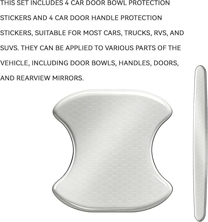 Car Door Handle Scratch Protectors Edge Guards, Reflective Anti-Scratch Door Bowl Handle Stickers Universal for Cars SUVs Trucks Doors Entry Guard Automotive Exterior Accessories (White, 8PCS)