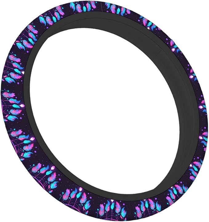 Swono Dream Catcher Feathers Steering Wheel Covers 15" Inch American Dream Catcher Feathers Universal Fit Most Car Sedans SUVs Comfort Grip Comfortable Neoprene Breathable Steering Wheel Protector