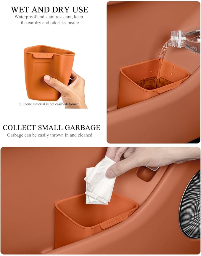 XmuxHai Car Interior Storage Box, Black Silicone Door Side Organizer with Umbrella Holder and Trash Can, Vehicle Accessory (Orange)