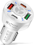 Augeny 4 Ports Car Fast Charging Charger Cigarette Lighter Adapter, Super Fast Auto Charging Cigarette Lighter Plug with QC 3.0, PD 20W, Type C, 3.1 A, Vehicle Phone Charger for Car SUV(White)