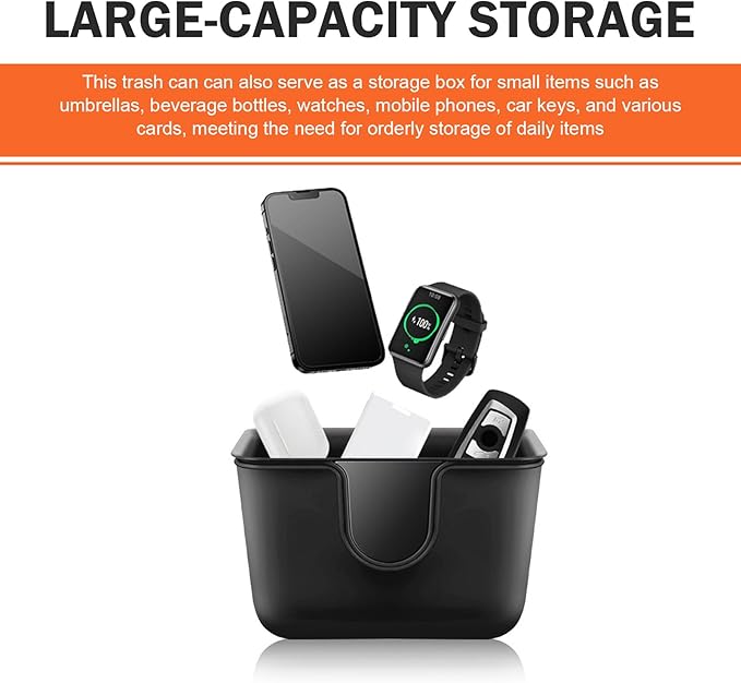 Car Trash Can, Multifunctional Double-Layer Seat Back Hanging Mini Trash Bin, Leak-Proof Waterproof Small Garbage Can for Cars, Universal Car Organizers and Storage Accessories (Black)