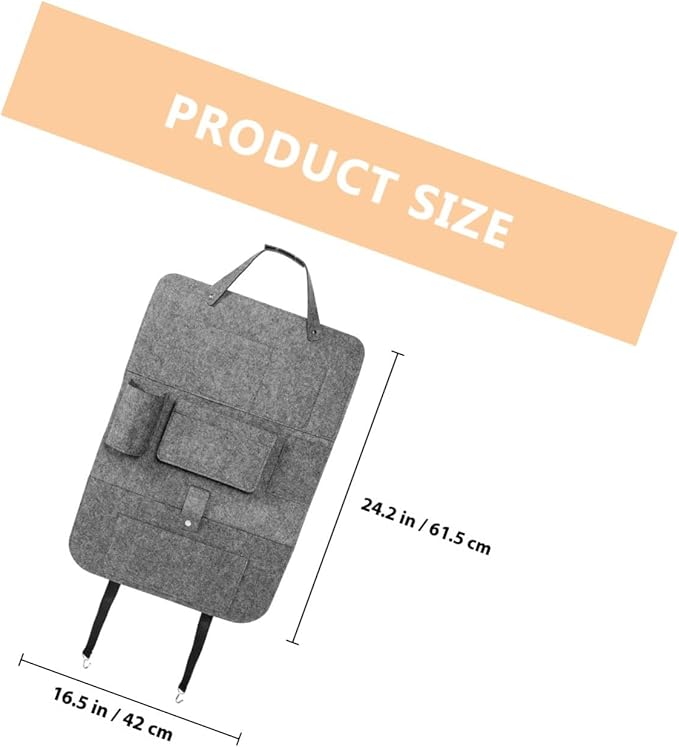 Car Backseat Organizer Bag Hanging Storage Pouch Felt Material Medium Gray Small Size Car Seat Hanging Organizer for Vehicle Interior Storage and Backseat Protection