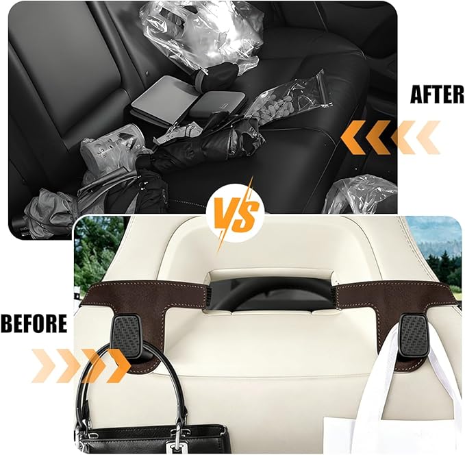 HZEL Car Seat Headrest Hook, 2PCS Vehicle Back Seat Hanger Holder Hook, Multipurpose Automotive Interior Headrest Storage Organizer for Purses Bags Coats, Universal for SUV Caravan Pickup (Brown)