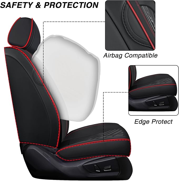BYXN Car Seat Covers for Jeep Wrangler 2000-2026,Breathable Nappa Leather Car Seat Protector,Full Seat Cover Automotive Seat Cushion with Airbag Compatible(5 Seats,Black-Red)