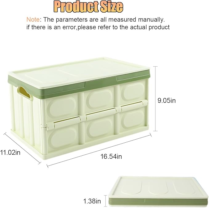 Car Trunk Organizer, Foldable Plastic Cargo Storage Box with Lid, Large Car Tool Container with Handles, Universal Automotive Organization Accessories for Camping, Groceries (Light Green)