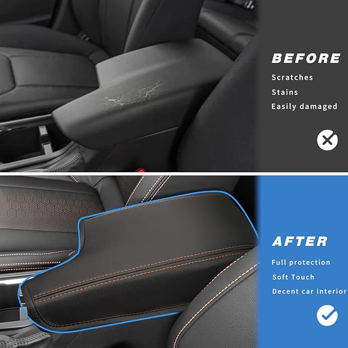 INTGET Car Center Console Armrest Cover for Subaru Crosstrek Accessories 2018 2019 2020 2021 2022 2023 Impreza 2017-2023 Leather Arm Rest Box Lid Middle Console Cover Seat Protector(Orange Stitches)