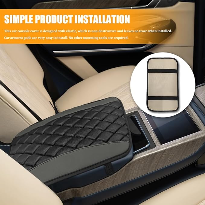 Car Center Console Cover, Leather Waterproof Armrest Seat Box Cushion Pad, Universal Decor Protector Mat, Comfortable Car Decor Accessories Fit for Most Cars, Vehicles, SUVs (Gray)