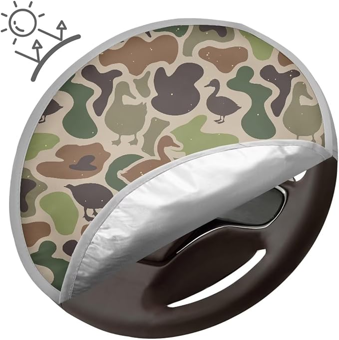 Camo Hunting Duck Vehicle Steering Wheel Sun Shade 17 Inch Car Rudder Reflector Protector for SUV Truck Van Summer Essential Gift for Holiday