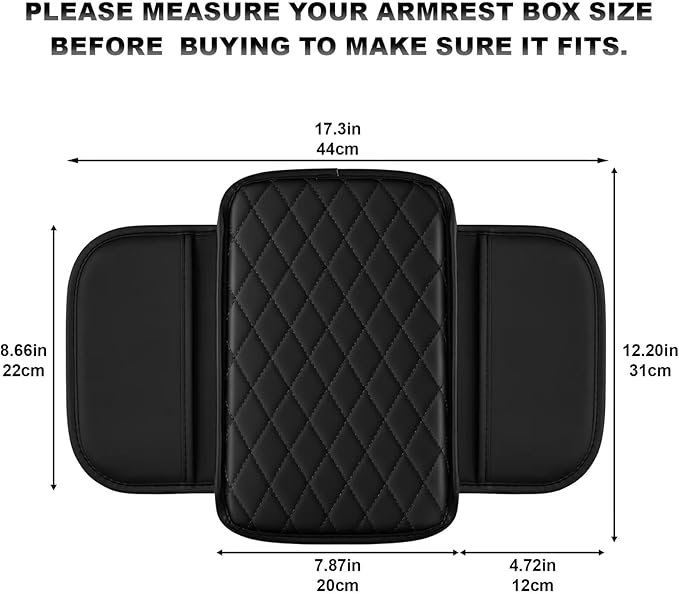 Upgraded Car Center Console Cover Fit for Land Cruiser Faux Leather Car Armrest Cover Cushion with 2 Storage Bags,Car Armrest Storage Box Interior Accessories(Black)