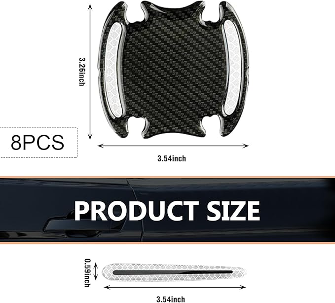8 PCS Car Door Handle Scratch Protector, 3D Carbon Fiber Car Door Handle Protector, Self-Adhesive Reflective Sticker, Safety Warning, Cars Paint Protection Film (White)