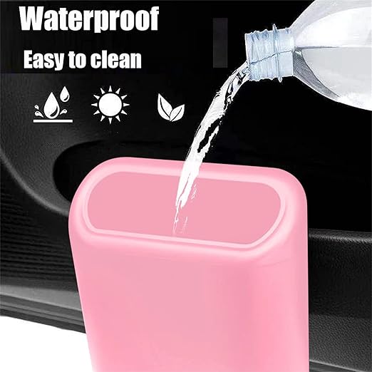 Car Trash Can, Mini Trunk Push Hanging Portable Car Bin with 2 roll Disposable Trash Bag for Vehicle Home, Office. (Car Trash can Pink)