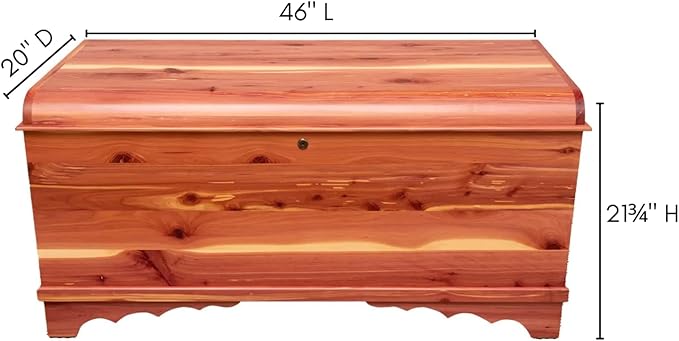 Rustic Red Door Co. Cedar Hope Chest with Waterfall Top, Amish Made Wooden Storage Trunk Box for Bedroom, Blanket, Clothes, Anti-Slam Hinges and Lock, 46", Cedar Wood, Natural Stain