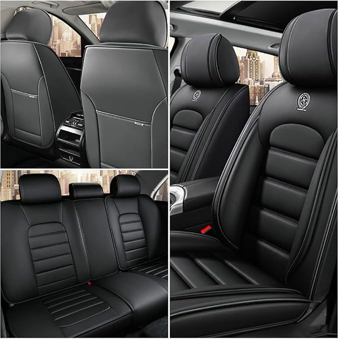 Iceleather Car Seat Covers for Ford Edge 2007-2025,Waterproof Soft Breathable PU Leather Seat Cover with Storage Pockets(Classic Black,Full Set)