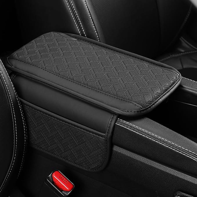 Car Center Console Cover, Microfiber Leather Vehicle Armrest Protector Cushion with 2 Storage Bags, Auto Middle Console Armrest Seat Box Pad Accessories, Universal for Most Cars (Black)