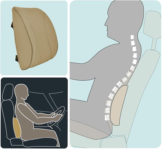BDK Universal Fit Cushioned Back Car Support Lumbar - (Beige)