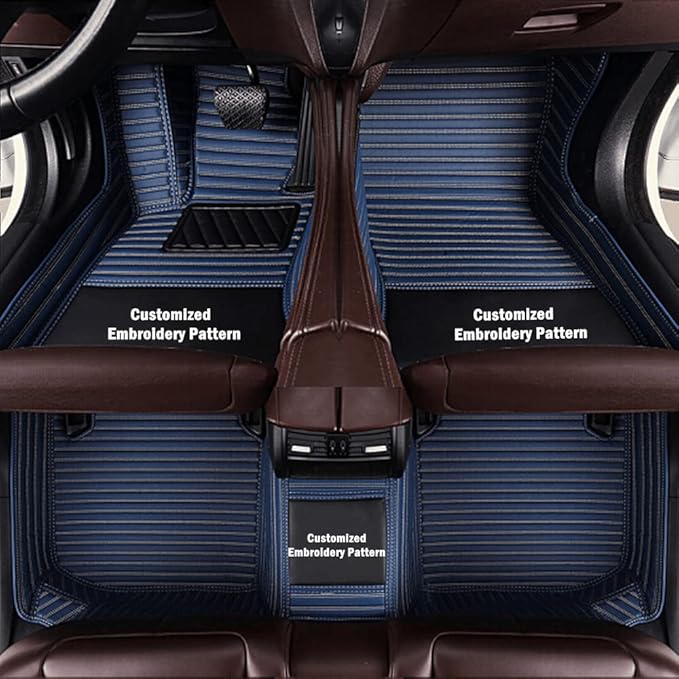 Custom Fit Car Floor Mats for Most Cars, SUVs, Trucks - Waterproof PU Leather All-Weather Floor Liners - Durable Anti-Slip Interior Car Accessories to Protect Vehicle Floors (Blue Strip)