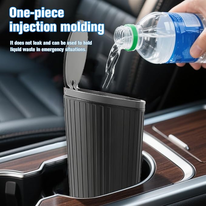 Car Trash Can with Lid, Mini Leakproof Cup Holder Vehicle Garbage Bin with 15PCS Rubbish Bags, Automotive Front Back Seat Dustbin Organizer, Universal for SUV Sedan Truck (Black)