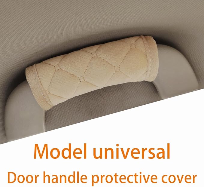 2PCS Car Grab Handle Cover, Soft Velvet Vehicle Door Pull Handle Protector, Anti-Scratch Automotive Interior Grip Gloves Decoration Accessories, Universal for SUV, Sedan, Truck (Beige)