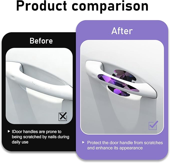 8PCS Car Door Handle Scratch Protectors, 3D Carbon Fiber Door Handle Bowl Sticker, Waterproof Scratch-resistant Self-adhesive Protective Film, Universal for Most Vehicles (Purple)