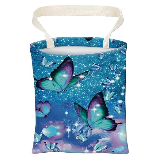 Car Trash Can, Cute Car Trash Bag, Hanging Car Organizer and Storage Bag, Trash Bin for Car Accessories, Vehicle, Travelling, Camping Blue Purple Butterfly