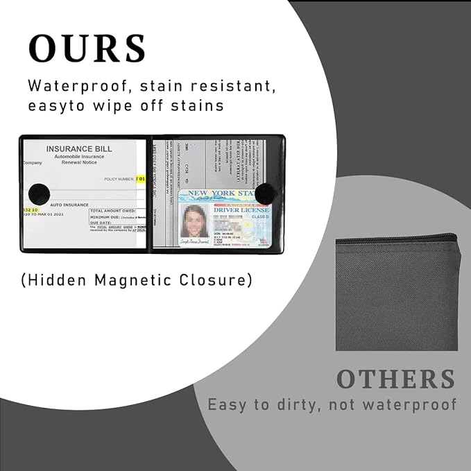 4 PCS Car Registration and Insurance Holder, 10.6''×4.8'' Essential Auto Card Glove Box Organizer with Closure, Vehicle Interior Accessories Perfect for Documents, Cards