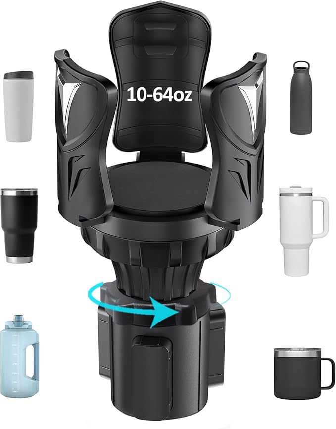 Cup Holder Expander for Car with Adjustable Adapter, Easkkty All Purpose Car Cupholder Extender Organizer with Expandable Base Universal Fit Cup Holder for Most 32 oz Large Drink Bottle&Mugs Foods