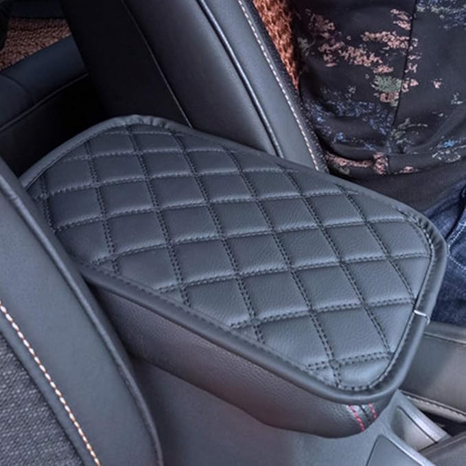 Forala Auto Center Console Pad PU Leather Car Armrest Seat Box Cover Protector Universal Fit (D-Black)