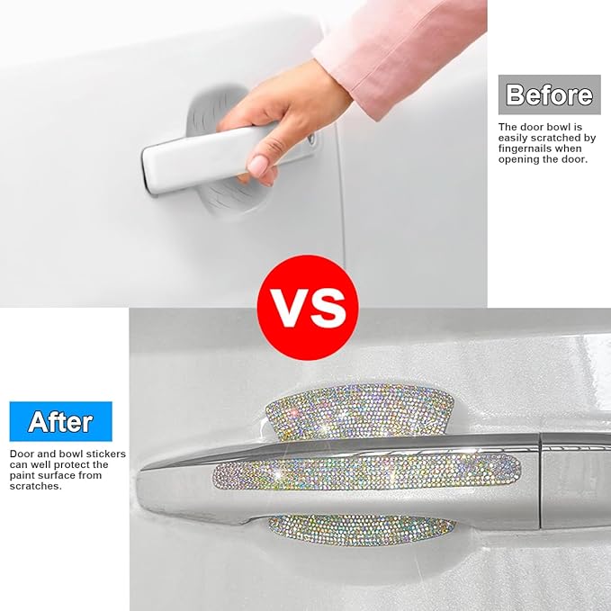 Mandark 8PCS Bling Car Door Handle Protector, Crystal Rhinestone Vehicle Door Bowl Protective Sticker, Glitter Anti-Scratch Auto Decor Decals Accessories, Universal for SUV, Sedan, Truck (Multicolor)
