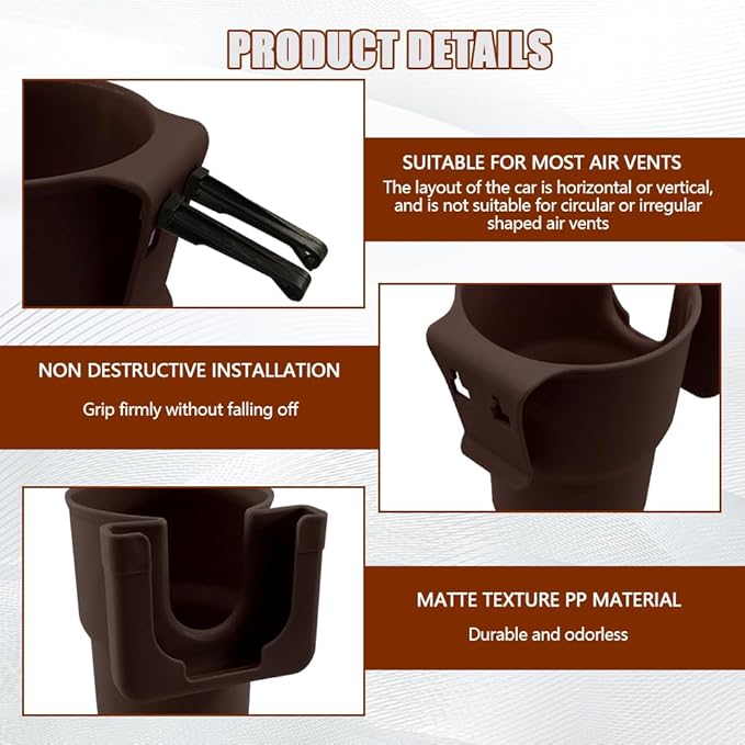 Car Cup Holder Expander, Cup Holder for Car, 2-in-1 Mobile Phone Drink Adapter, Auto Interior Accessories Multifunction Auto Seat Back and Armrest Box Storage Device for Most Vehicles (Brown)