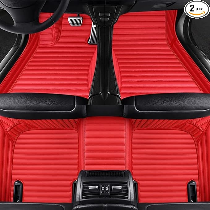 Custom Car Floor Mats Fit 96% Car Model Luxury Leather Waterproof Anti-Skid Full Coverage Liner Front Rear Mat/Set (All in Red -3D)