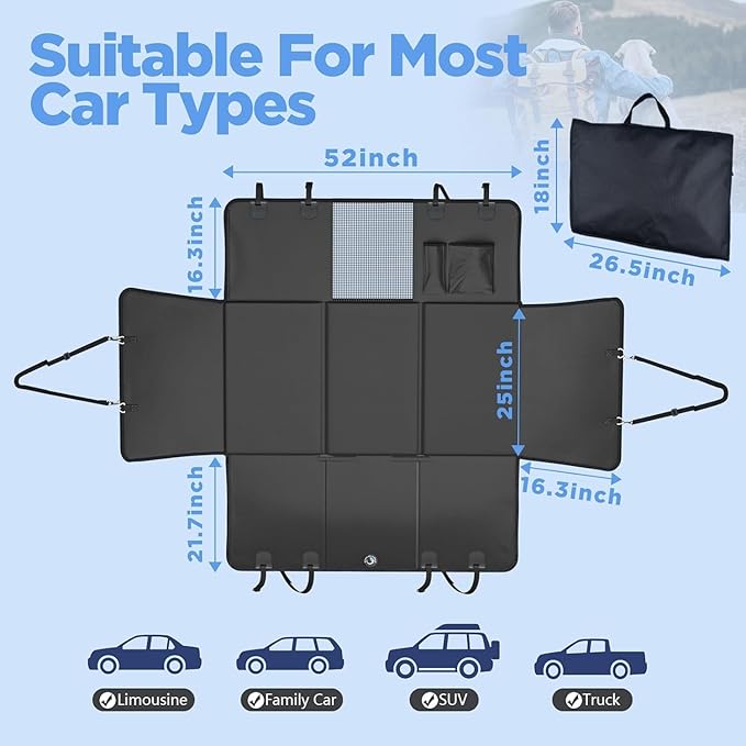 MYJAQI Back Seat Extender for Dogs, Waterproof Dog Car Seat Cover for Back Seat with Hard Bottom, 2025 Upgraded Material, 100% Waterproof, Safer, Easy to Use and Clean, Holds 400lbs