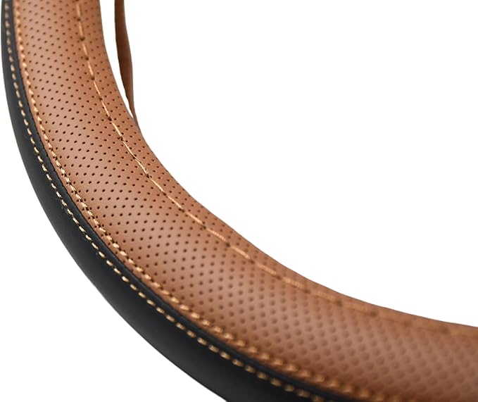 Nappa Napa Leather & Stitched Perforated Leather Steering Wheel Cover with Rubber Shaping Interior for Volvo XC60 XC90 XC40 S60 V60 C40 14½ to 15 inches SW