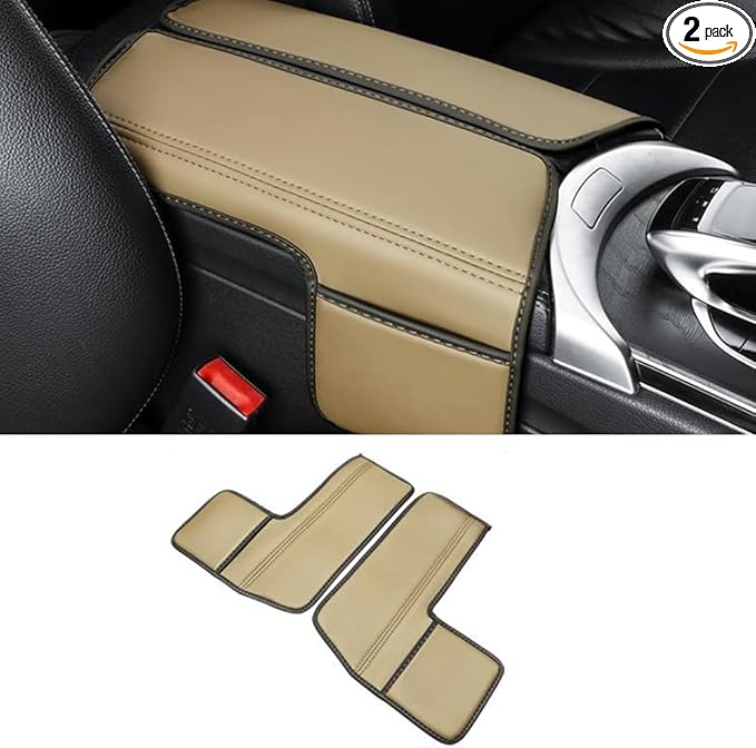 Center Console Cover Compatible with Benz C Class W205 C200 C250 C300 2015-2021 GLC 2016-2022 Class EQC 2019-2024,Armrest Cover Pad Leather Cushion Protector with Black Storage Pocket