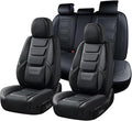 Coverado Car Seat Covers Full Set, Seat Covers for Cars, Front Seat Covers and Back Seat Cover Waterproof Leather Automotive Seat Cover, Universal Car Interior Protectors Cushion for Most Cars Black