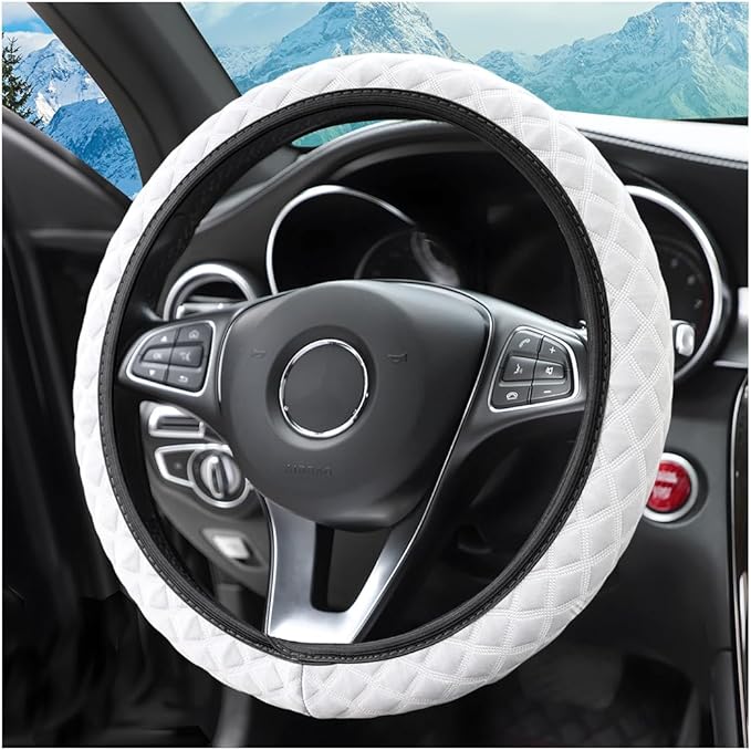 zipelo Elastic Stretch Steering Wheel Cover, Microfiber Breathable Ice Silk, Universal 15 Inch Anti-Slip Car Steering Wheel Protector, Warm in Winter and Cool in Summer, for Men and Women (White)