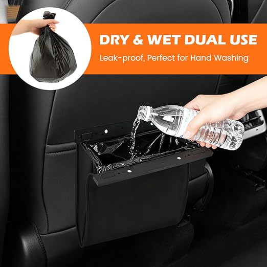 Car Trash Bag, Foldable Car Garbage Can Bin and Storage Bag Hanging Ca-r Trash Bag for Front Back Seat Multi-Purpose Suspended for Sedans, SUVs & Trucks(Color:Leather)