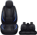 Pengchen Waterproof 5 Car Seat Covers for Honda Accord Crosstour 2010-2011, Premium Faux Leather Automotive Front and Back Seat Protectors Compatible with Airbag Black & Blue Line