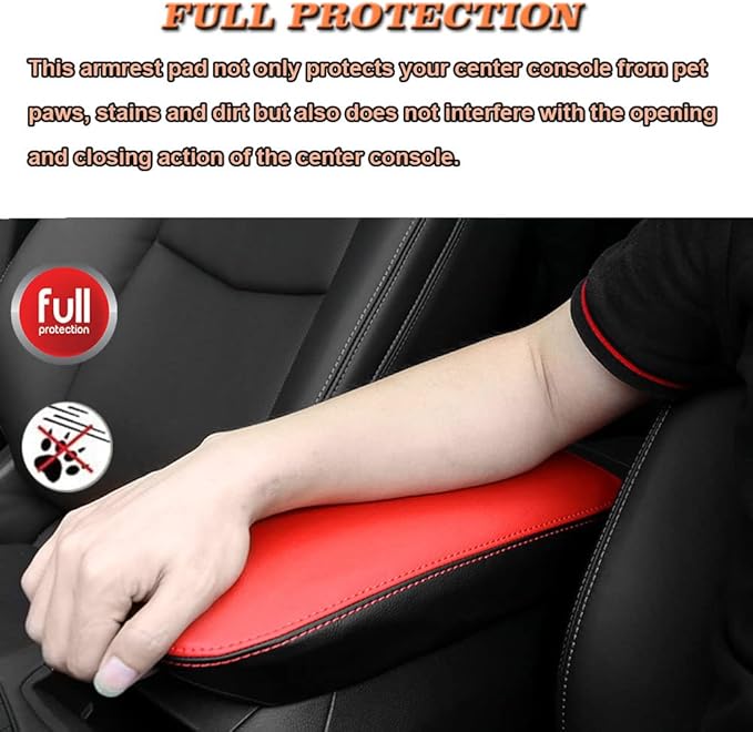 BOYOUS Car Armrest Cover Waterproof Center Console Pad Covers Scratch Resistance Leather Protector Interior Decoration Accessories Fit for Cadillac XT5 2016-2025 XT6 2020-2025（Red+Black）